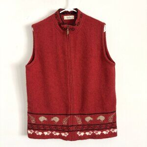 KORU New Zealand Red Sweater Zip Vest Women’s Size Large Wool Possum Fur Blend